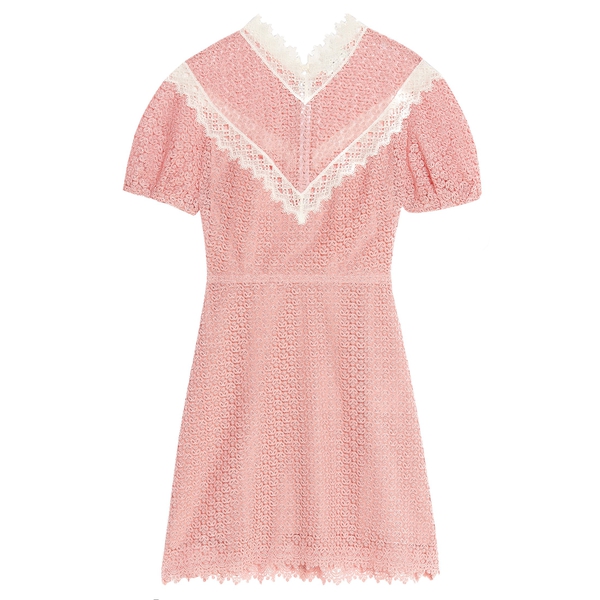 Sandro Gavin Two-Tone Puff-Sleeve Lace Dress  evaChic