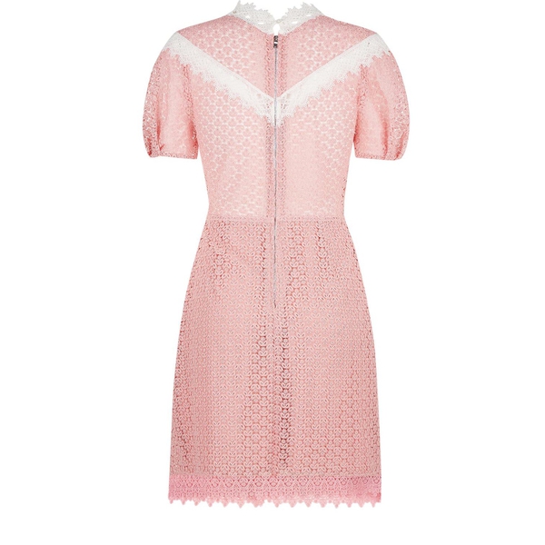 Sandro Gavin Two-Tone Puff-Sleeve Lace Dress
