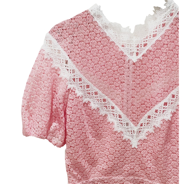 Sandro Gavin Two-Tone Puff-Sleeve Lace Dress