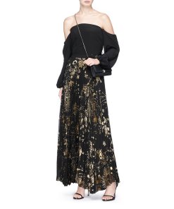 Alice + Olivia Shannon Sun Print Pleated Chiffon Maxi Skirt