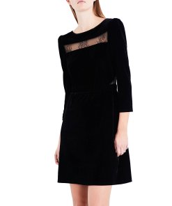 Maje Remano Lace Inset Velvet Dress