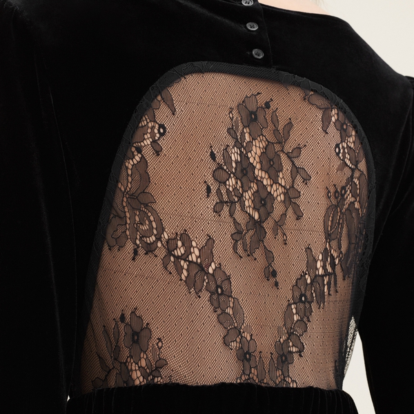 Maje Remano Lace Inset Velvet Dress  evaChic