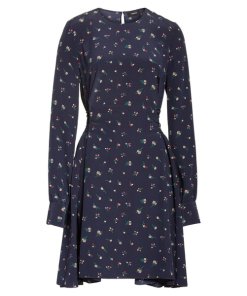 Theory Floral Print Lace-Up Silk Dress
