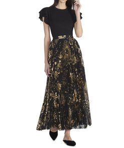Alice + Olivia Shannon Sun Print Pleated Chiffon Maxi Skirt