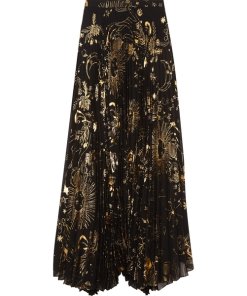 Alice + Olivia Shannon Sun Print Pleated Chiffon Maxi Skirt