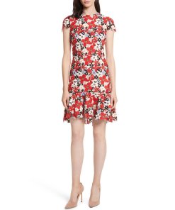 Alice + Olivia Imani Floral-Lace Cap-Sleeve Mini Dress