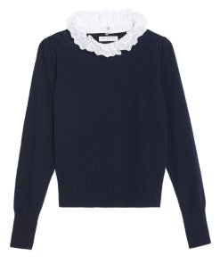 Sandro Stevy Contrast Ruffle Collar Sweater