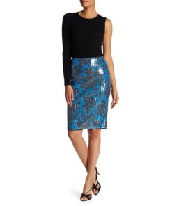 Diane von Furstenberg Tailored Sequin Floral Pencil Skirt