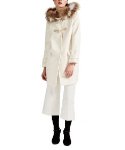 Max Mara Studio Volano Fur Hood Wool Duffle Coat