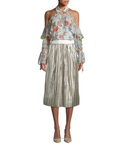 Alice + Olivia Mikaela Metallic Pleated Skirt