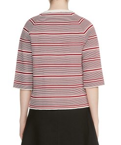 Maje Marco Floral Embroidery Striped Sweater