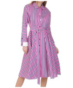 Maje Renali Belted Striped Cotton Shirtdress