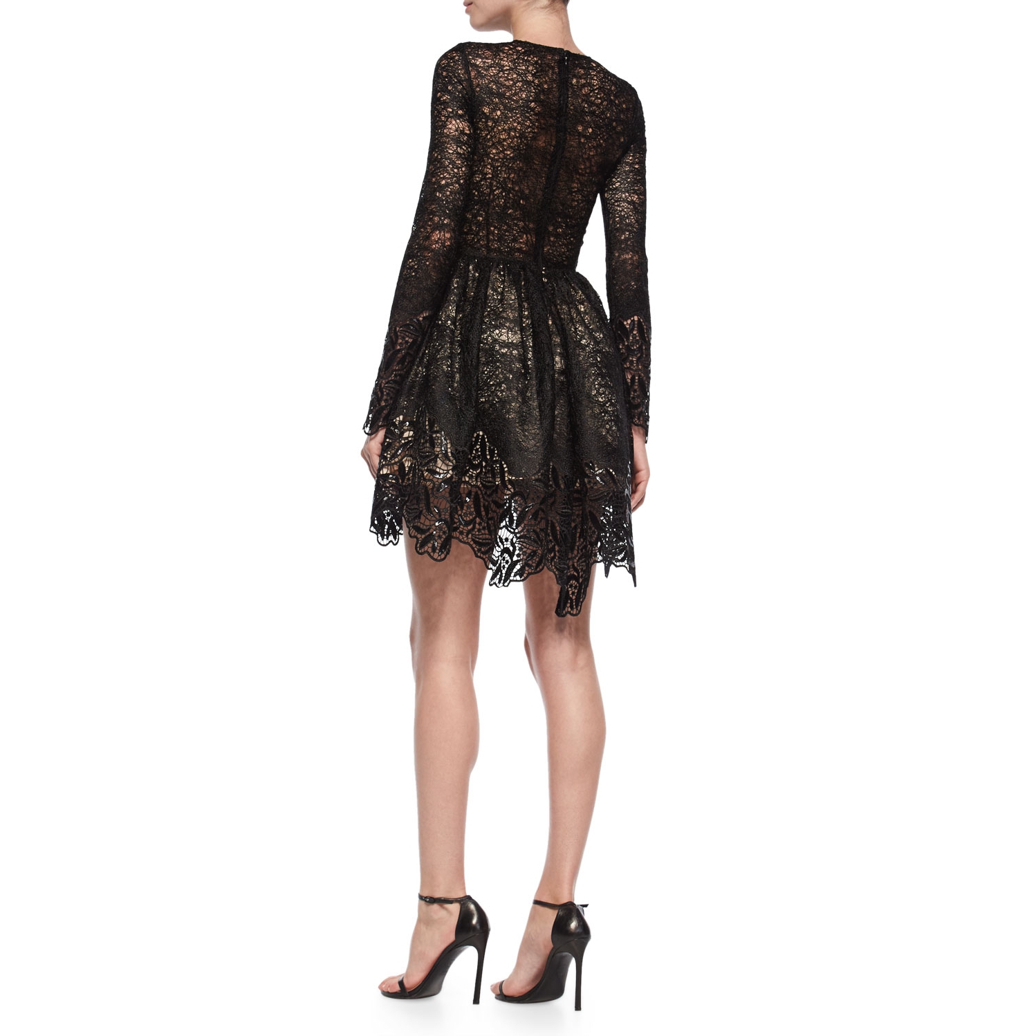 long sleeve lace mini dress black MADISON LONG LACE SLEEVES BACK STRAPS MINI DRESS main image 1