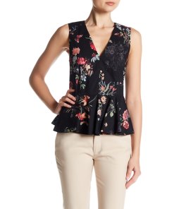 Rebecca Taylor Meadow Floral V-Neck Peplum Top