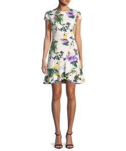 Alice + Olivia Kirby Cap Sleeve Floral Ruffle Dress