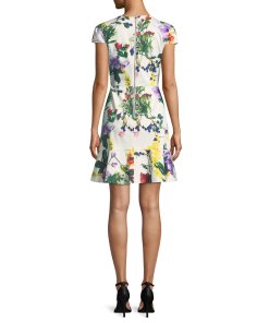 Alice + Olivia Kirby Cap Sleeve Floral Ruffle Dress