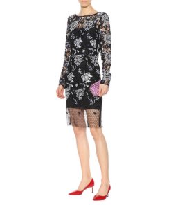Diane von Furstenberg Long-Sleeve Floral Embroidery Honeycomb Lace Dress