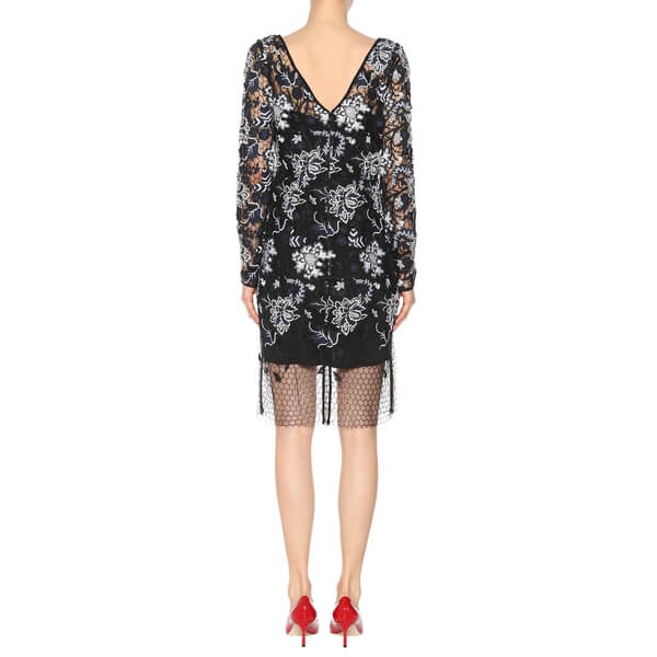 Diane von Furstenberg Long-Sleeve Floral Embroidery Honeycomb Lace Dress   evaChic