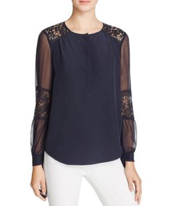 Rebecca Taylor Sarah Lace Inset Silk Blouse