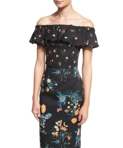 Rebecca Taylor Meadow Off-the-Shoulder Floral Top