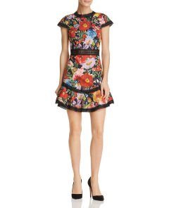 Alice + Olivia Rapunzel Lace-Trim Floral Print Dress