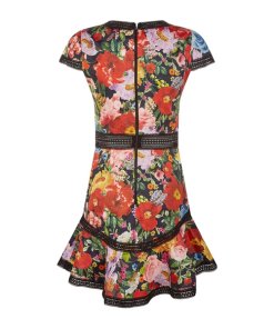 Alice + Olivia Rapunzel Lace-Trim Floral Print Dress
