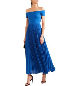 Alice + Olivia Ilaria Off-the-Shoulder Jersey & Pliss Chiffon Dress   evaChic