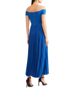 Alice + Olivia Ilaria Off-the-Shoulder Jersey & Plissé Chiffon Dress