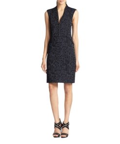 Rebecca Taylor Leopard Jacquard Zip Front Dress