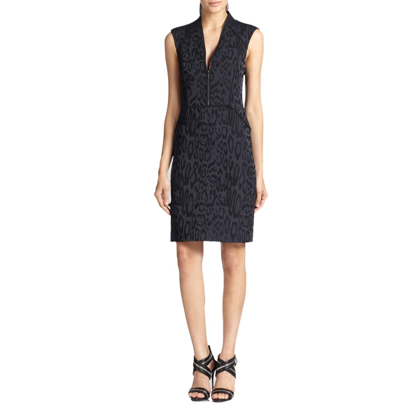 Rebecca Taylor Leopard Jacquard Zip Front Dress