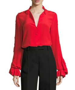 Alexis Rocio Ruffle-Trim Silk Blouse