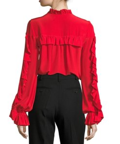 Alexis Rocio Ruffle-Trim Silk Blouse