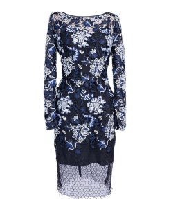 Diane von Furstenberg Long-Sleeve Floral Embroidery Honeycomb Lace Dress
