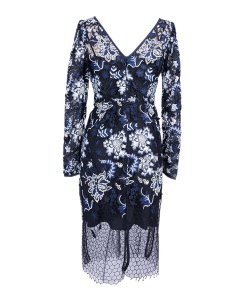 Diane von Furstenberg Long-Sleeve Floral Embroidery Honeycomb Lace Dress