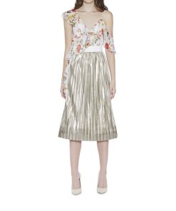Alice + Olivia Mikaela Metallic Pleated Skirt