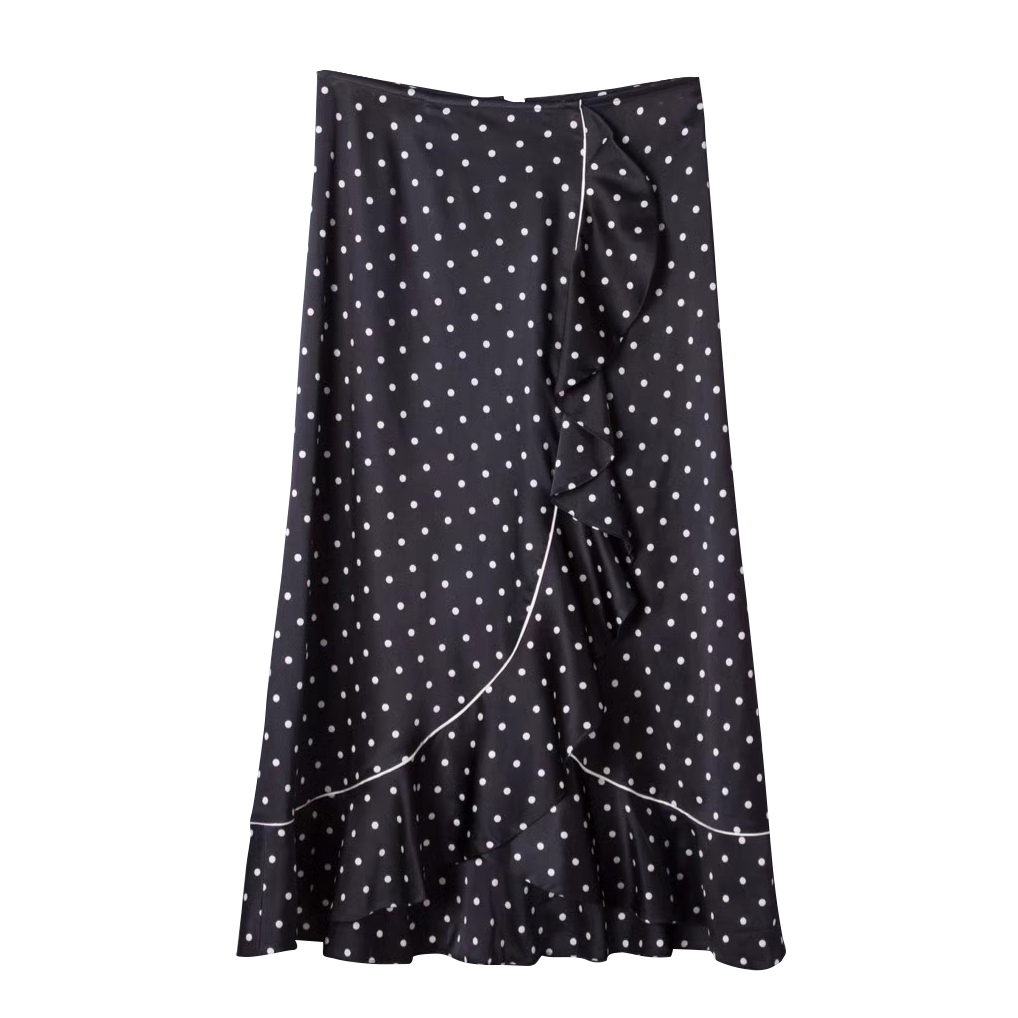 Ganni Dufort Ruffled Polka Dot Silk-Blend Satin Skirt