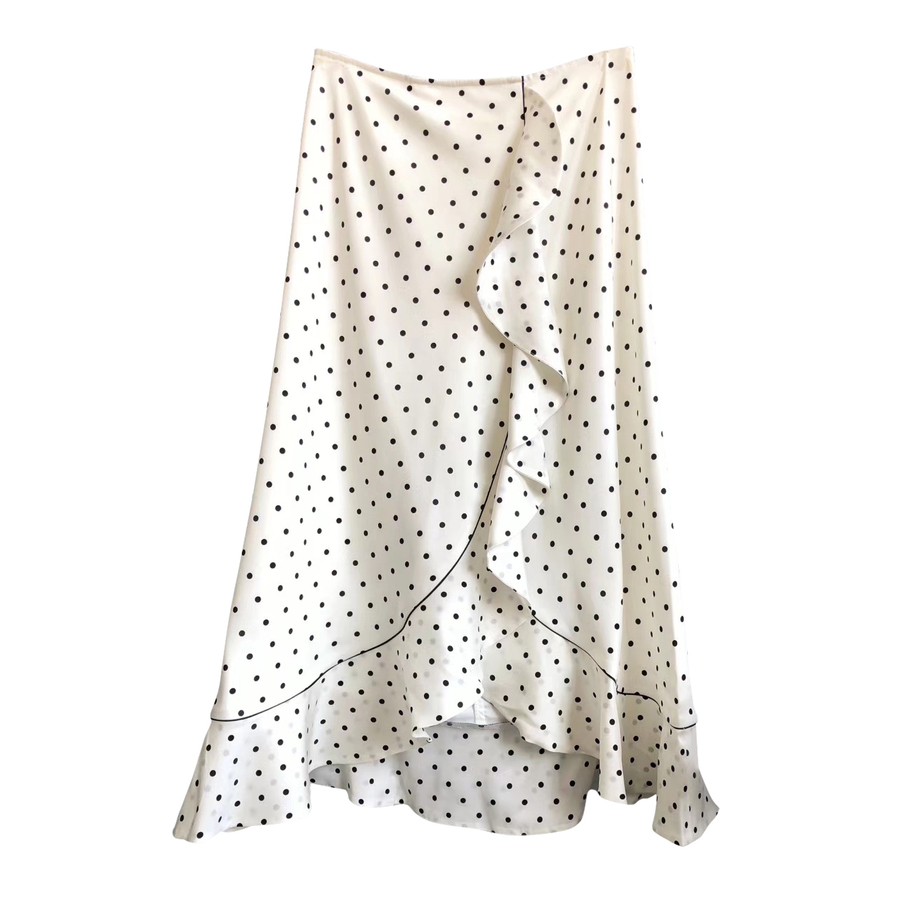 Ganni Dufort Ruffled Polka Dot Silk-Blend Satin Skirt - Image 5