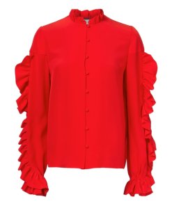 Alexis Rocio Ruffle-Trim Silk Blouse