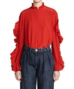 Alexis Rocio Ruffle-Trim Silk Blouse