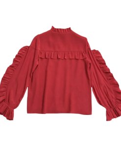 Alexis Rocio Ruffle-Trim Silk Blouse