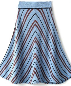 Miu Miu Chevron Intarsia Wool A-line Skirt