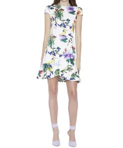 Alice + Olivia Kirby Cap Sleeve Floral Ruffle Dress