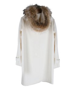Max Mara Studio Volano Fur Hood Wool Duffle Coat