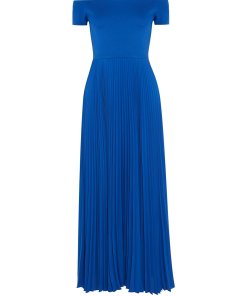Alice + Olivia Ilaria Off-the-Shoulder Jersey & Plissé Chiffon Dress