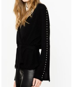 Zadig & Voltaire Lemmy Studded Wool-Blend Wrap Cardigan