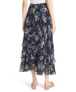 Rebecca Taylor Faded Floral Tiered Ruffle Midi Skirt