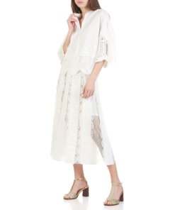 Maje Janila Lace & Swiss-Dot Mesh Midi Skirt