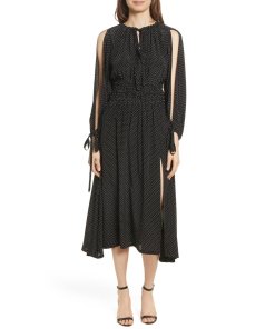 Robert Rodriguez Cold-Shoulder Polka Dot Silk Midi Dress