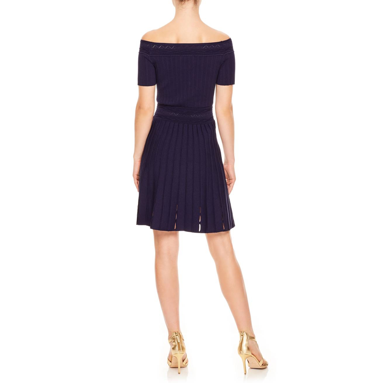 Sandro Lottie Off-the-Shoulder Textured Fit & Flare Dress  evaChic