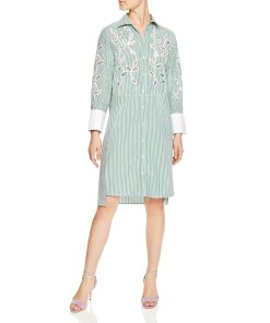 Sandro Lobna Striped Botanical-Lace Inset Shirtdress